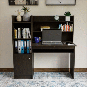 neuspace Phoenix Computer Office Table with BookShelf, Multiple Storage Compartments Engineered Wood Multipurpose Table (Free Standing, Finish Color - Wenge, Knock Down)